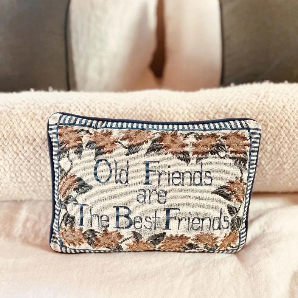 COTTAGE CORE NEEDLEPOINT STYLE CUSHION COASTAL GRANDMOTHER BOHO COUNTRY‎ EUC